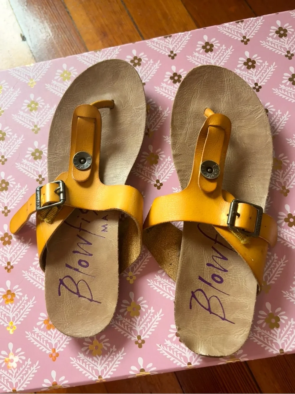 Blowfish Mustard Yellow Buckle Toe-Post Sandals